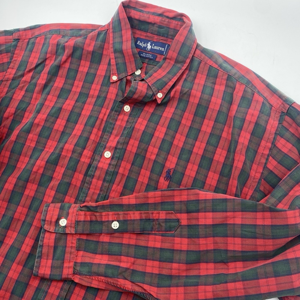 Polo Ralph Lauren Blaire Red Green Plaid Oxford Button Down L/S Shirt Large